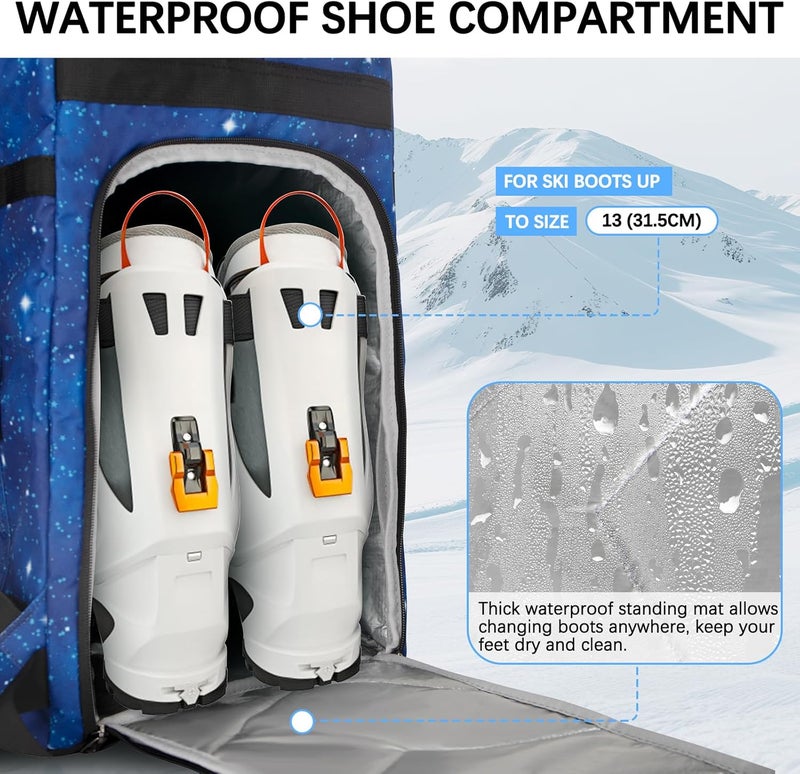 Tenfly Ski Boot Bag,65L Snowboard Boot Bag for Air Travel,Padded Ski Bakcpack for Helmet, Goggles, Gloves, Skis - Image 5